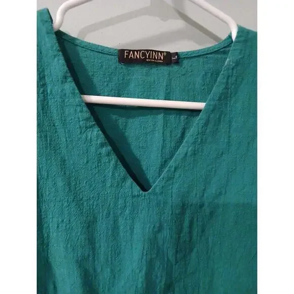 Womens Green Dress Short Sleeve Layered  Size Large Tiered Skirt Fancyinn   #103 - Picture 2 of 5